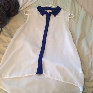 High low button up tank blouse