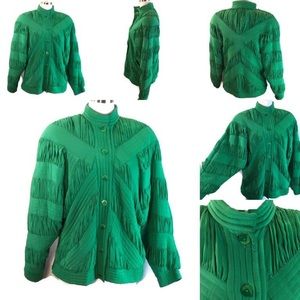 80s Perlita Green Ruched Silk Lined Jacket ☘ 80s Perlita Green Ruched Silk Lined Jacket ☘