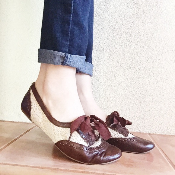 Crocheted Lace Brown Slip on Oxfords