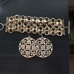 Chain Bracelet & Gold Earrings