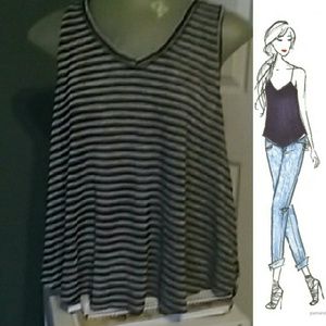 Black and Gray Striped V-Neck Tank