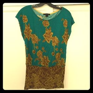 Teal, Mustard and Rust Brown floral Tee