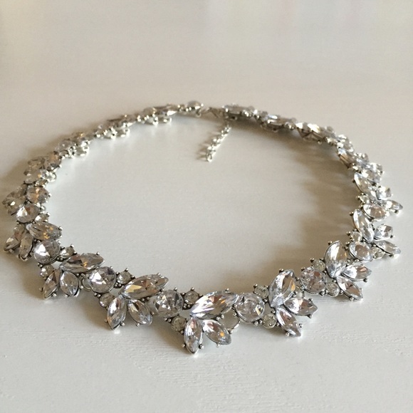 Silver Crystal Vine Bridal Statement Necklace - Picture 2 of 3