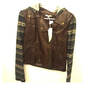 Leather Jacket with Pattern Sleeves