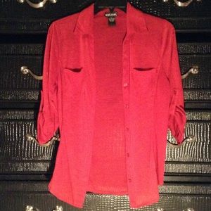 Red button up blouse