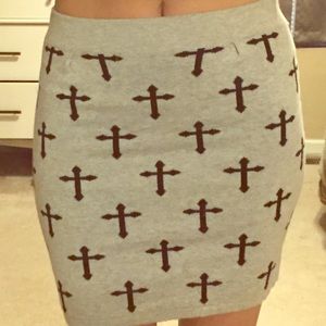 Nasty Gal Gray Skirt with Black Crosses