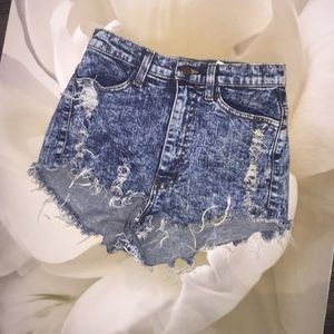 Destroyed dark denim shorts