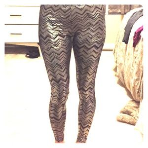 Metallic silver and black leggings