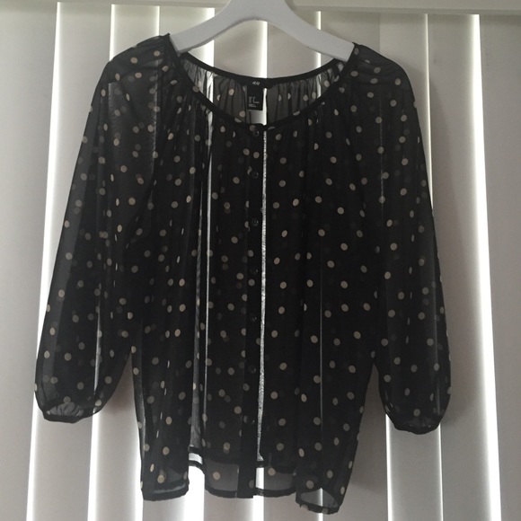 H&M Polka Dots Sheer Blouse shirts Top 8 M - Picture 2 of 2