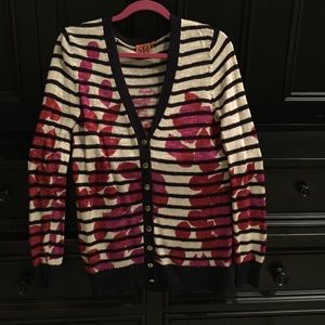 Tory Burch linen blend cardigan logo button M