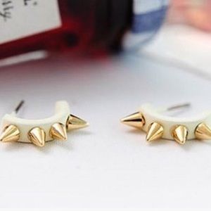 White and Gold Punk Goth Spike Collar earrings