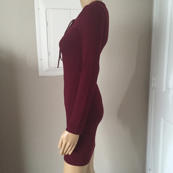 New! 💥ELENA burgundy lace up dress - Picture 5 of 6