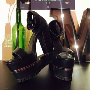 Nasty Gal Black Strap Platform Thick Heel