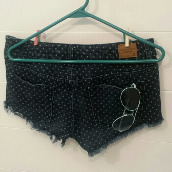 AEO Polka Dot Jean Frayed Shorts - Picture 2 of 3