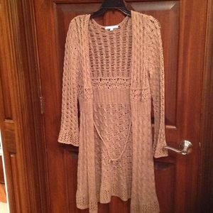CAbi long tan knit sweater, size medium
