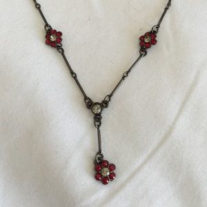 Red flower necklace EUC