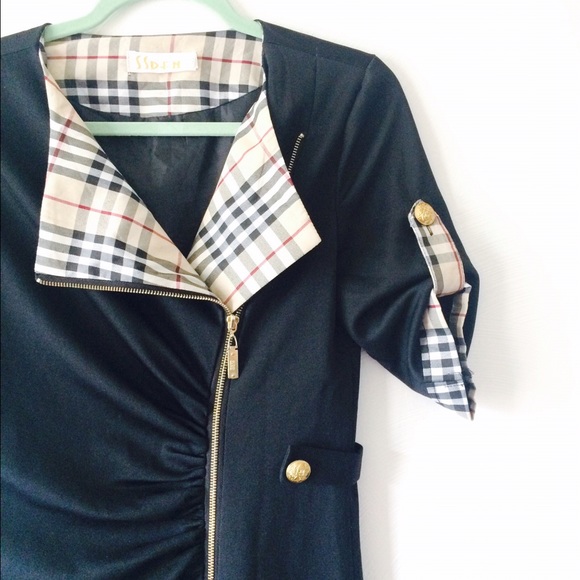 Black and Plaid Print Dress