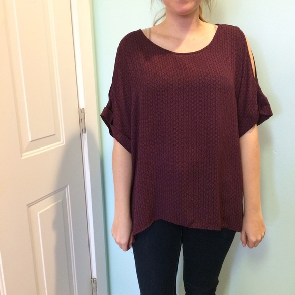Maroon and Navy Flowy Top with Cutouts