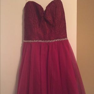 Red short strapless prom dress