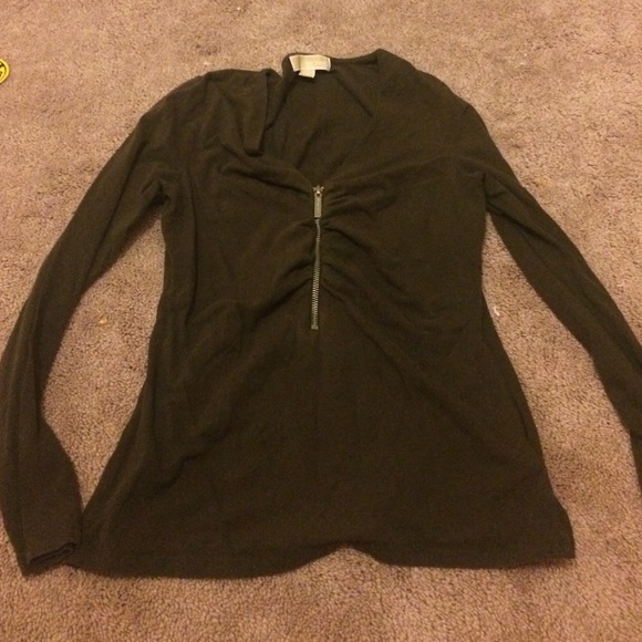 Michael kors brown ls zip shirt