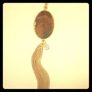 Gold Plated 28" Druzy Slice Pendant + Tassle Chain