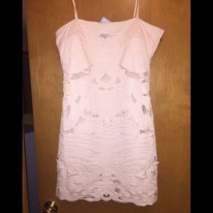 Pale pink lace cutout cocktail dress