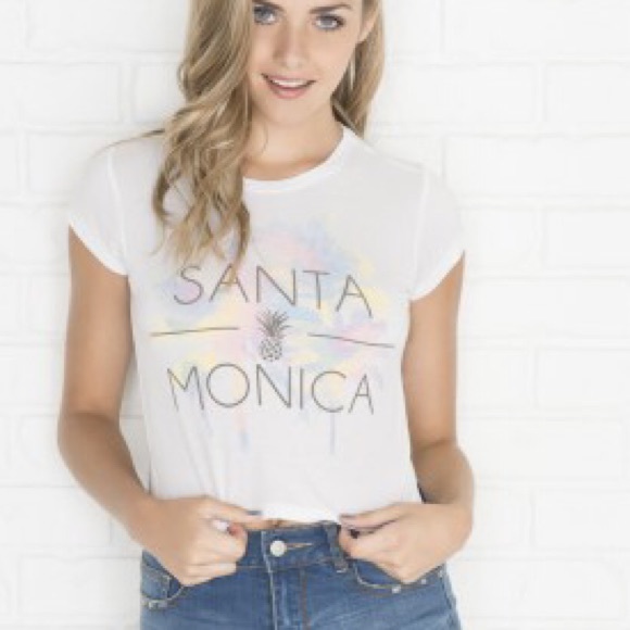 WHITE SANTA MONICA GRAPHIC CROP TEE