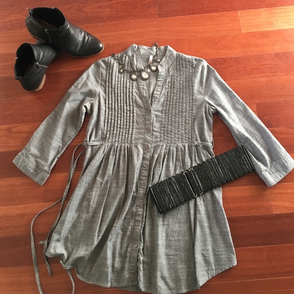 Pleated Grey Shirt Dress