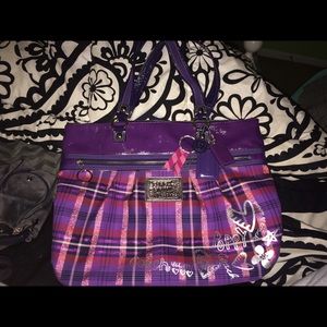 Coach poppy plaid tote