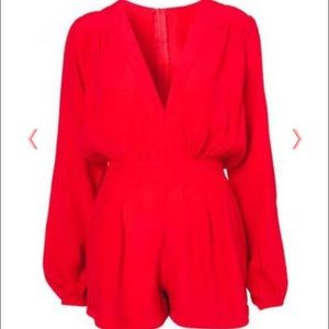 RED V NECK ROMPER