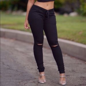 Black slit knee pants