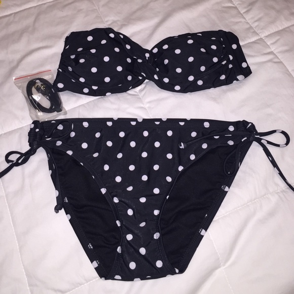 Mossimo Black & White Polka Dot Bandeau Bikini Set