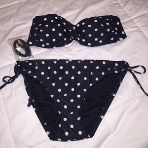 Mossimo Black & White Polka Dot Bandeau Bikini Set