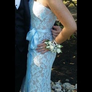 Blue Lace Xscape Prom Dress