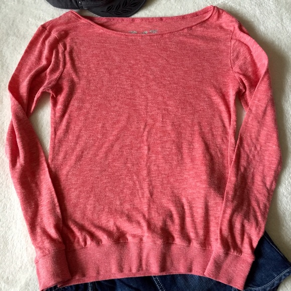Sheer Layering Coral Boatneck Long Sleeve Top