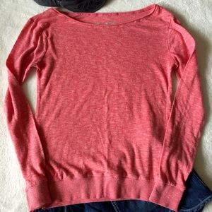 Sheer Layering Coral Boatneck Long Sleeve Top