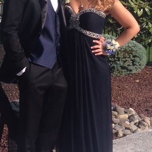 Navy Blue Beaded Xscape Prom Dress