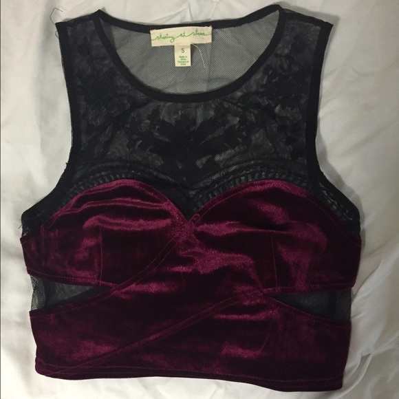 Urban outfitters velvet-mesh crop top