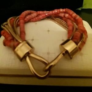 Michael Kors Coral and gold toned hook bracelet