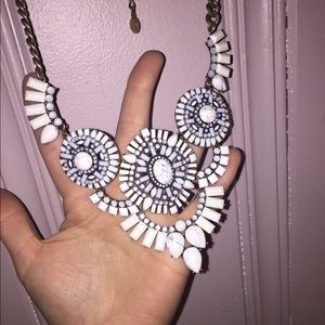 white and blue statement necklace