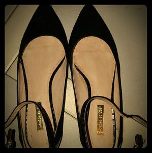 Louise et Cie black suede pointed ankle strap flat