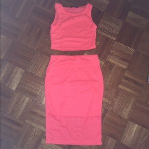 Missguided Neon Pink Crop Top & Midi Skirt
