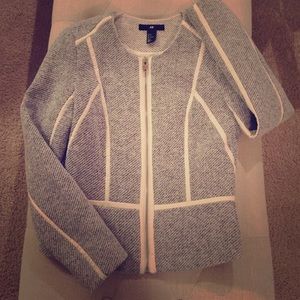 Classic Tweed and Faux Leather Peplum Grey Jacket