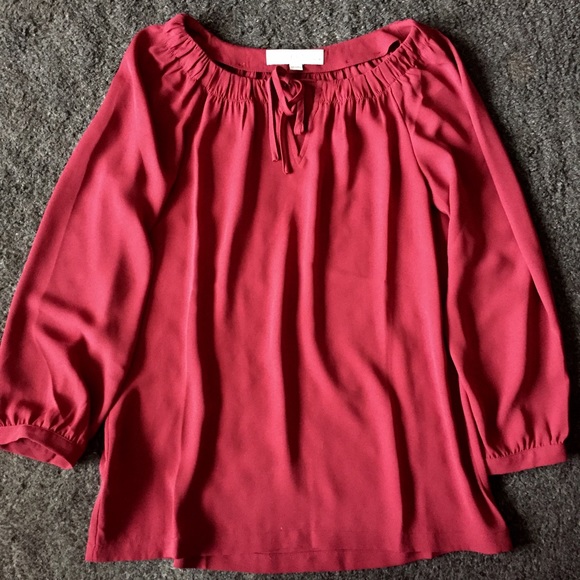 Ann Taylor Loft Tops - Ann Taylor Loft Ruby Red 3/4 Sleeve Peasant Top
