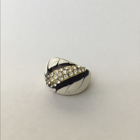 Large White Black with Rhinestones Ring