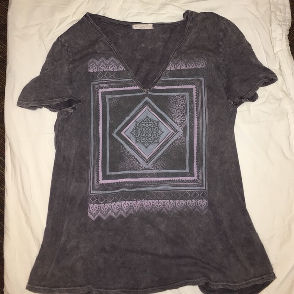 Patterned purple vintage-look v neck