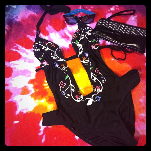 Adorable Black floral Monokini size m/l