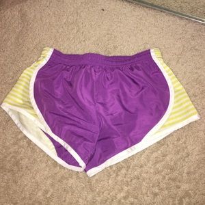 SO purple and yellow athletic shorts