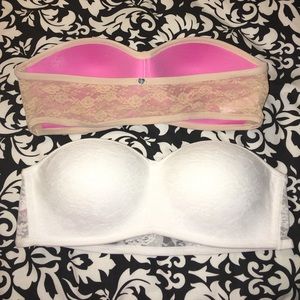 2 Victorias Secret Pink Strapless Bras