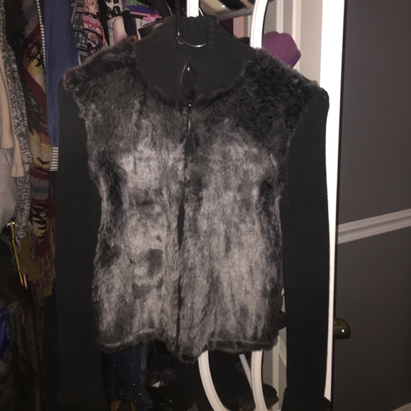 DKNY fur zip up sweater sleeves